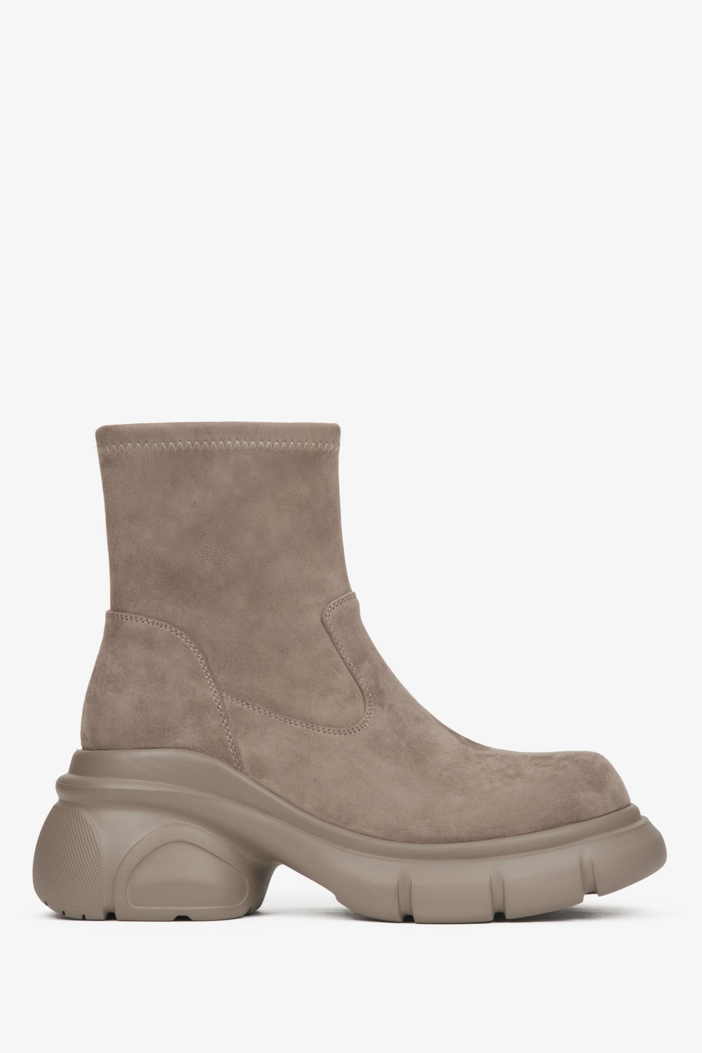 Beige Damen-Plateau-Stiefeletten aus Velours Estro ER00116166.