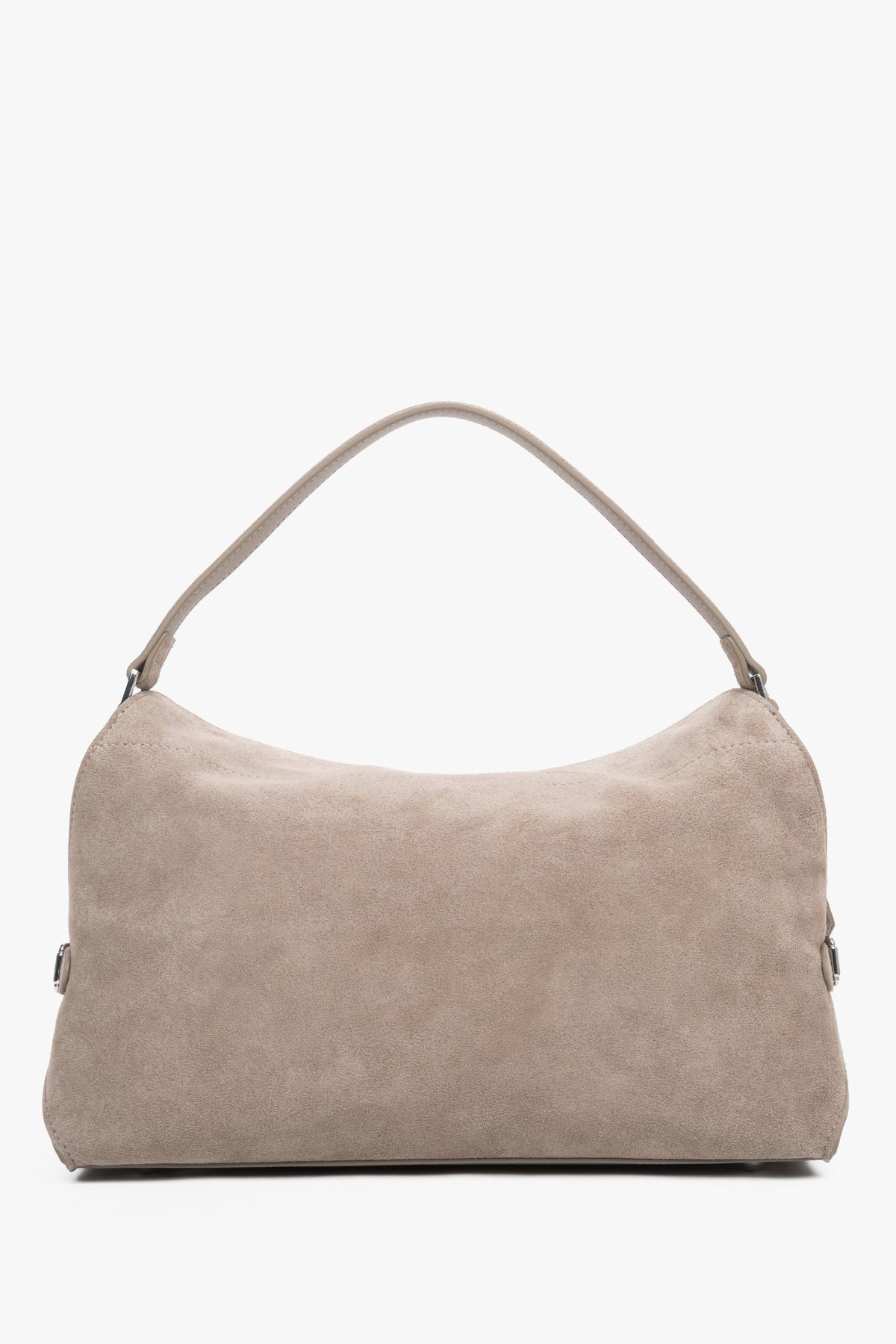 Beige Damen-Schultertasche aus Velours in Frontansicht mit Schulterriemen