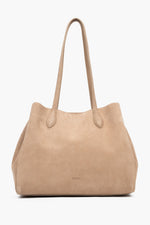 Beige Damen-Shopper-Tasche aus Veloursleder Vorderansicht