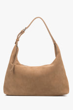 Frontalansicht der geräumigen beigen Damen-Shopper aus Velours.