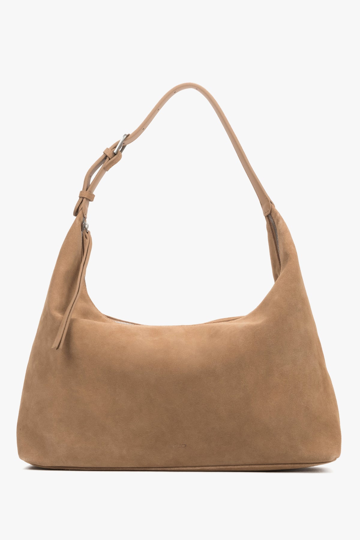 Frontalansicht der geräumigen beigen Damen-Shopper aus Velours.