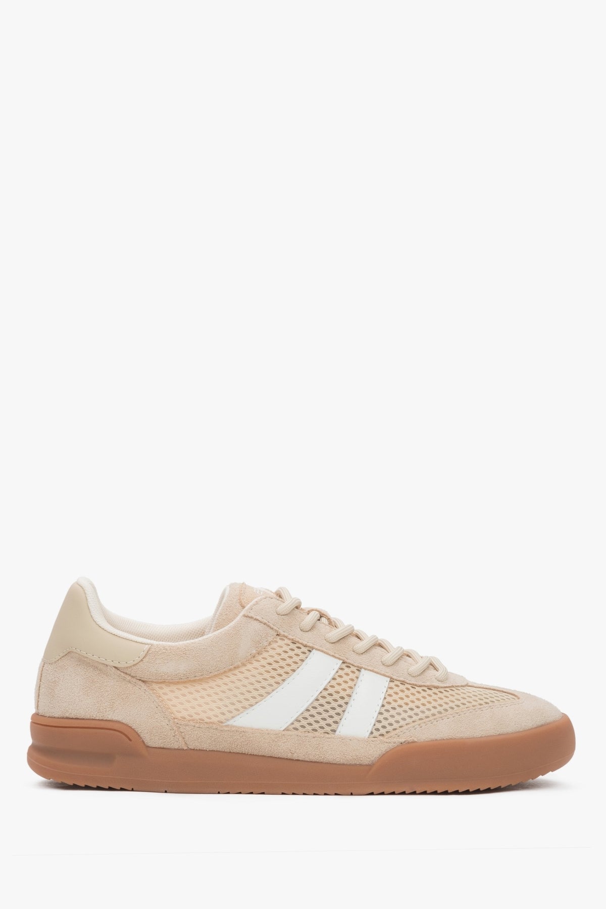 Damen-Sneaker in Beige mit atmungsaktivem Mesh und Veloursleder Estro ER00116897