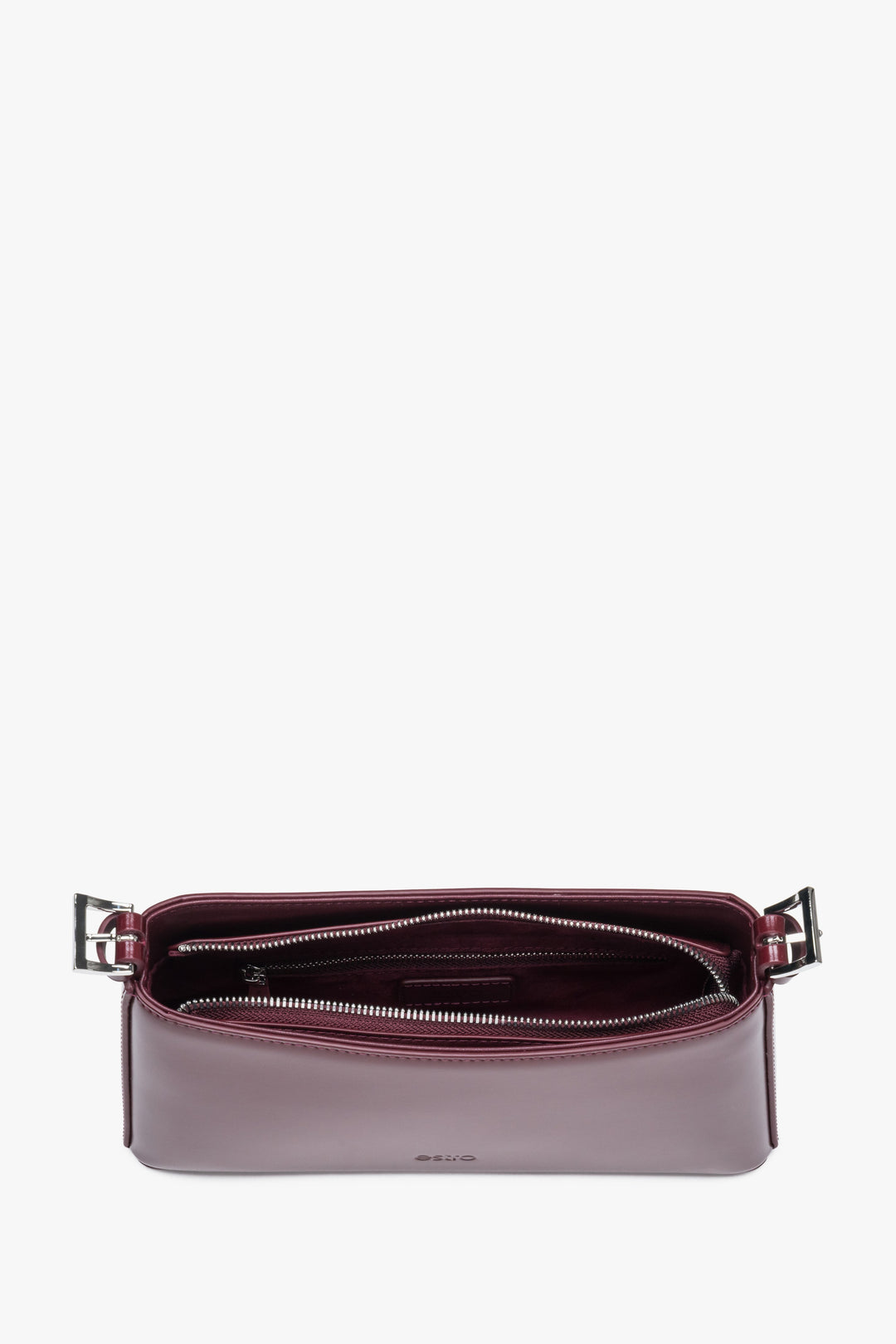 Bordeauxrote Damen-Schultertasche aus Leder von oben mit Reißverschluss