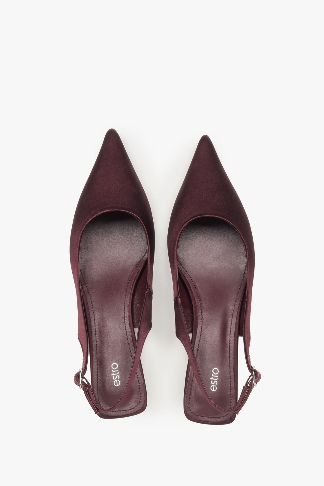 Elegante bordeauxrote Pumps mit Riemchen und spitzer Zehenkappe.