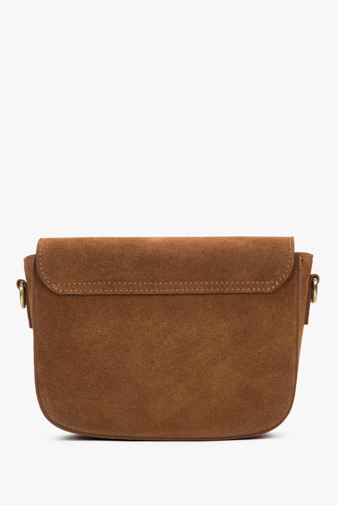 Rückwärtige Ansicht der schlichten und eleganten braunen Schultertasche von Estro