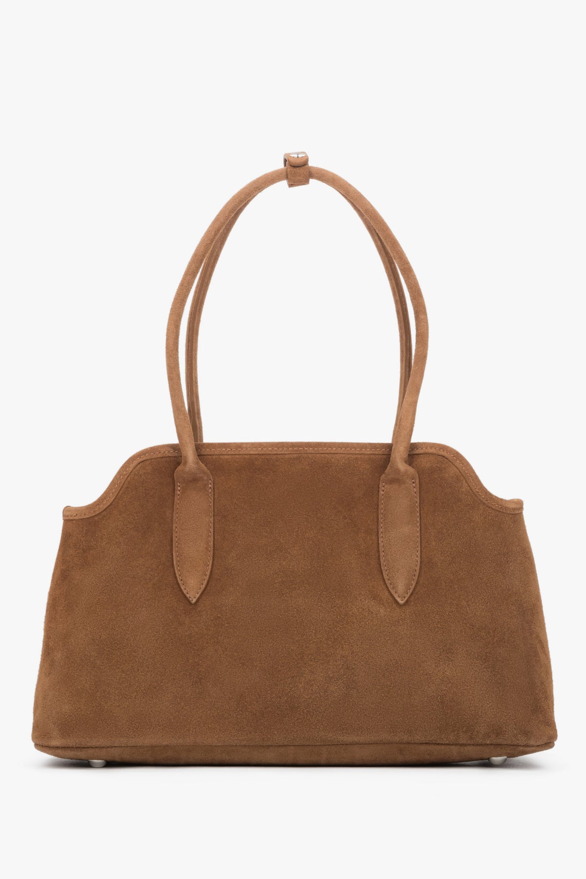 Rückansicht der schlichten braunen Damen-Schultertasche aus Velours