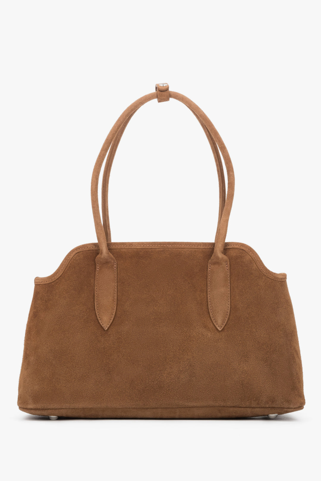 Rückansicht der schlichten braunen Damen-Schultertasche aus Velours