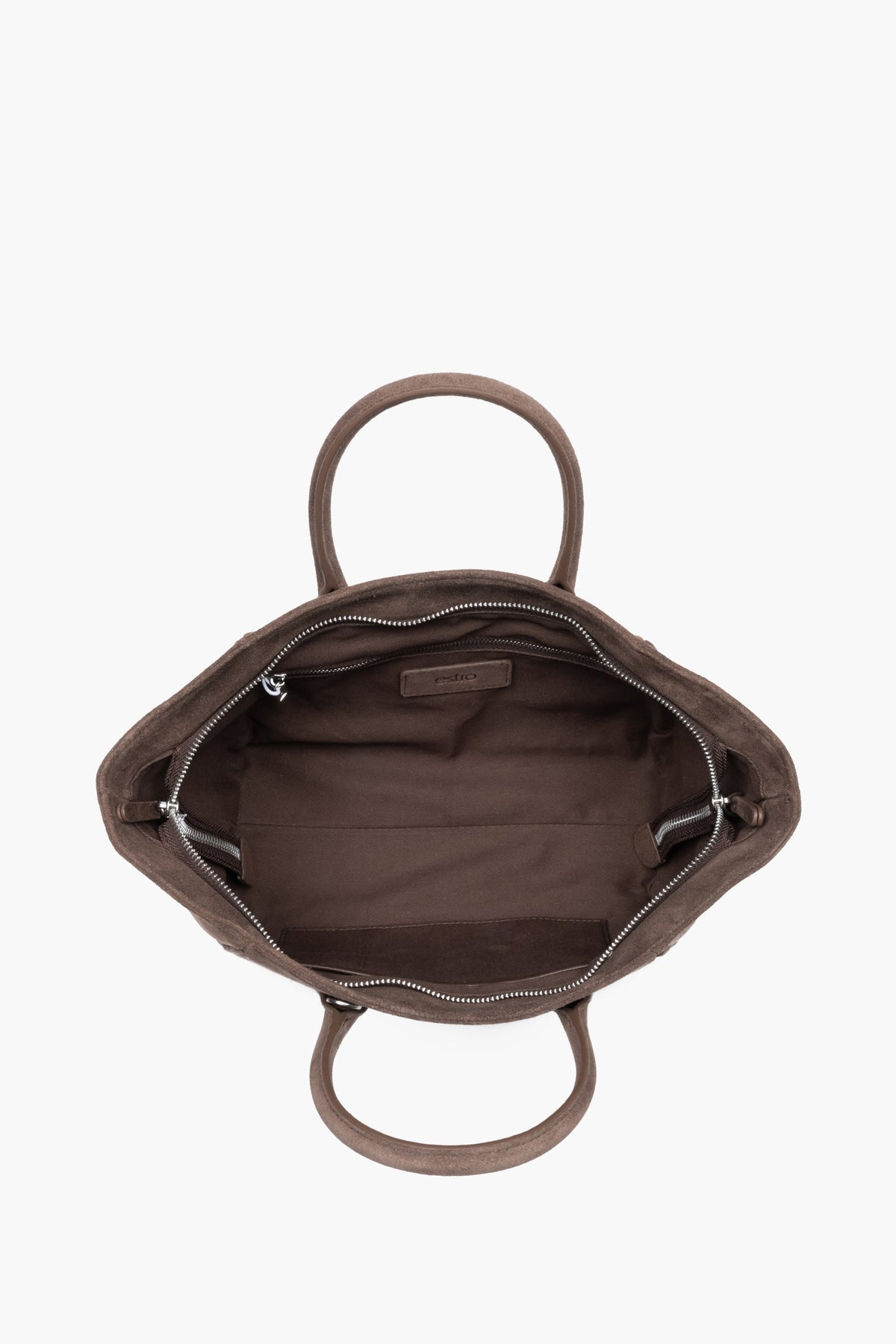 Damen-Tote-Bag in Braun mit silbernen Beschlägen von oben