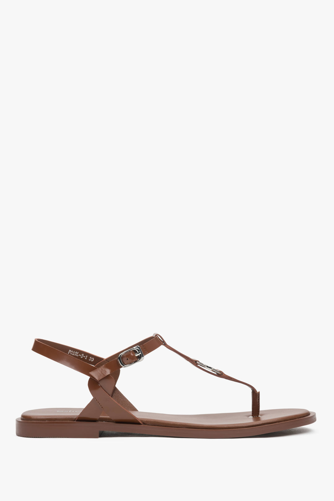 Rechte Seitenansicht der braunen flachen Damen-Sandalen von Estro