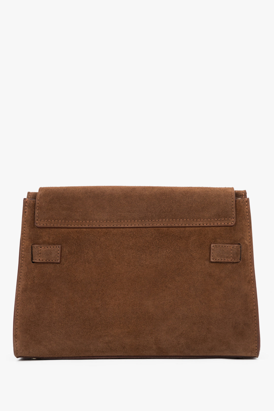 Rückansicht der eleganten braunen Velours-Handtasche von Estro
