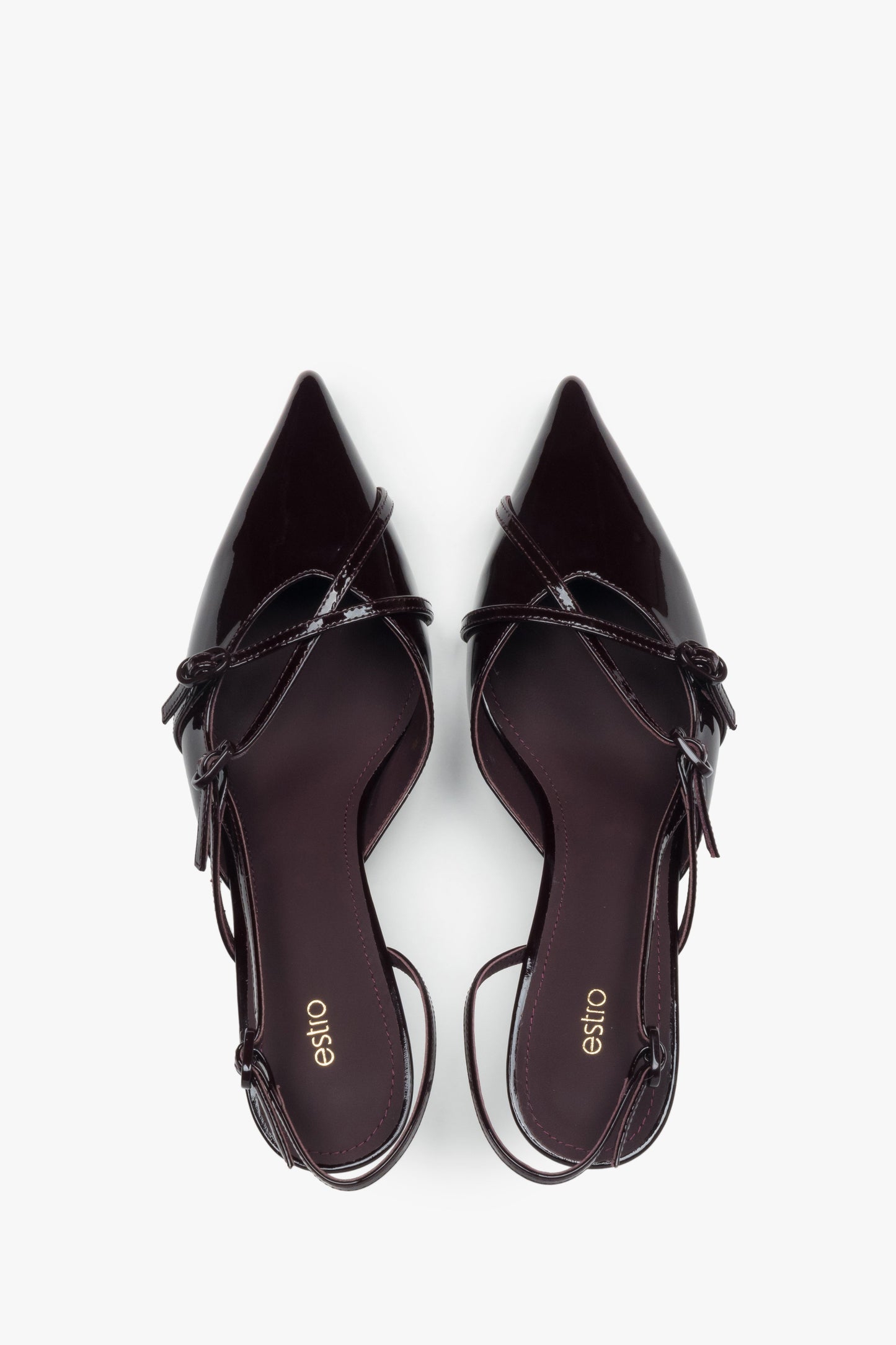 Burgunderrote Damen-Slingpumps von oben mit offener Ferse und schmalen Riemen