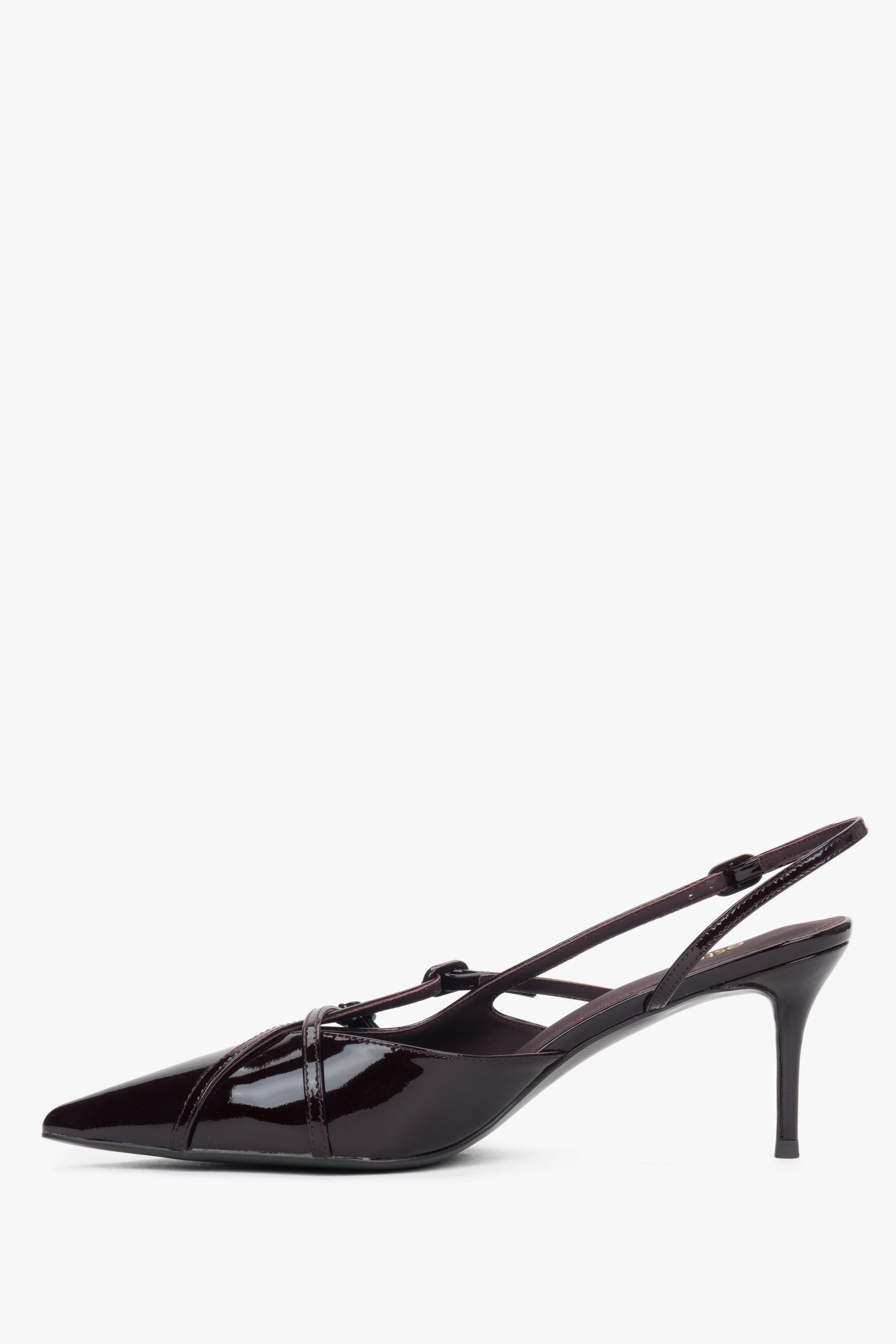 Burgunderrote Damen-Slingpumps aus Lackleder in seitlicher Ansicht mit  7 cm Stilettoabsatz