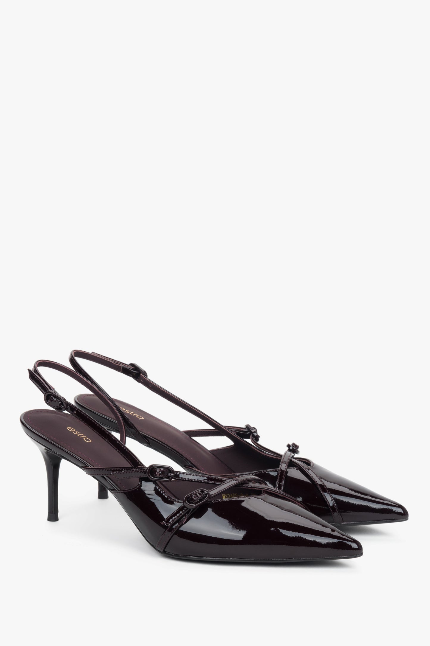 Burgunderrote Damen-Slingpumps aus Lackleder in seitlicher Ansicht mit offener Ferse