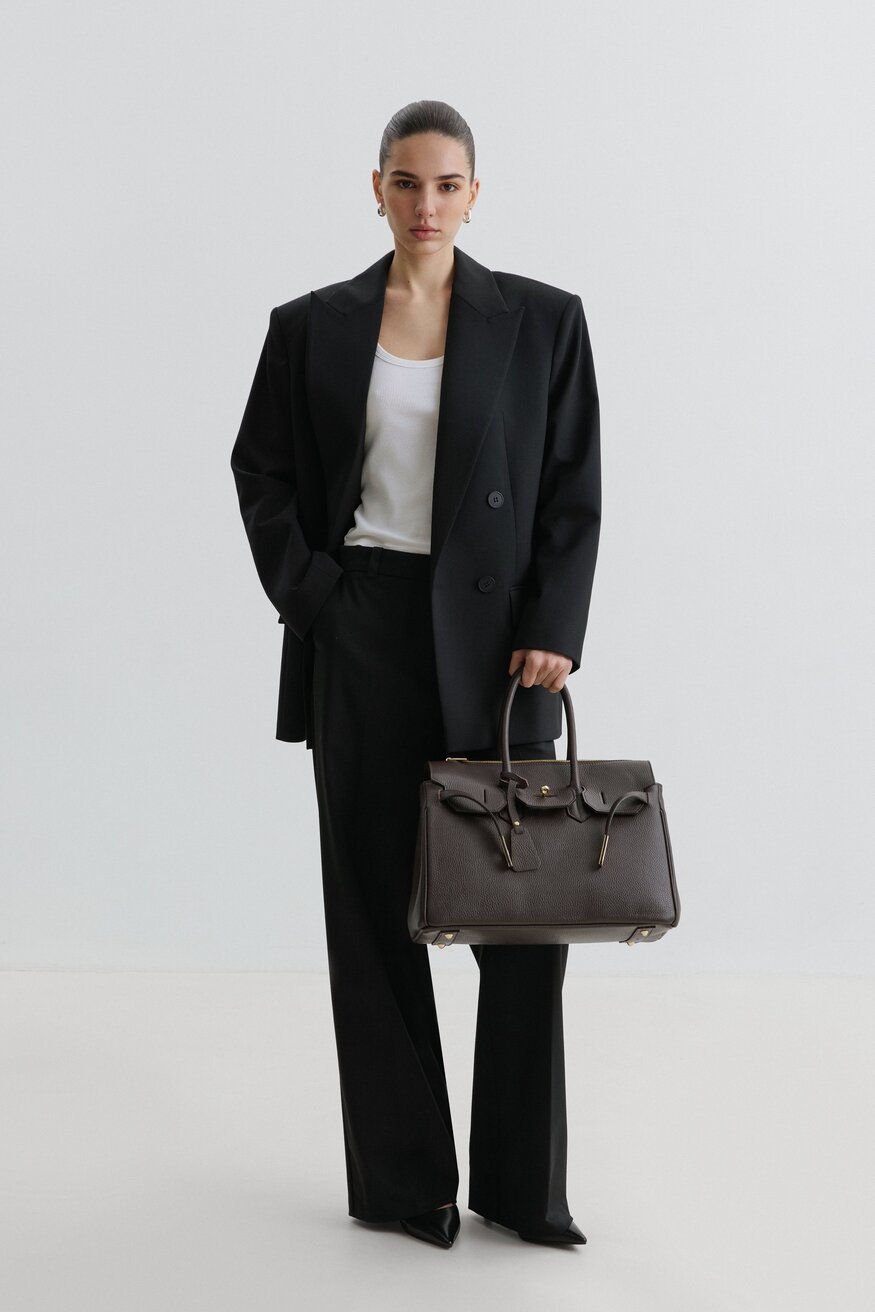 Damen Henkeltasche Dunkelbraun aus hochwertigem italienischem Echtleder Estro ER00116362.