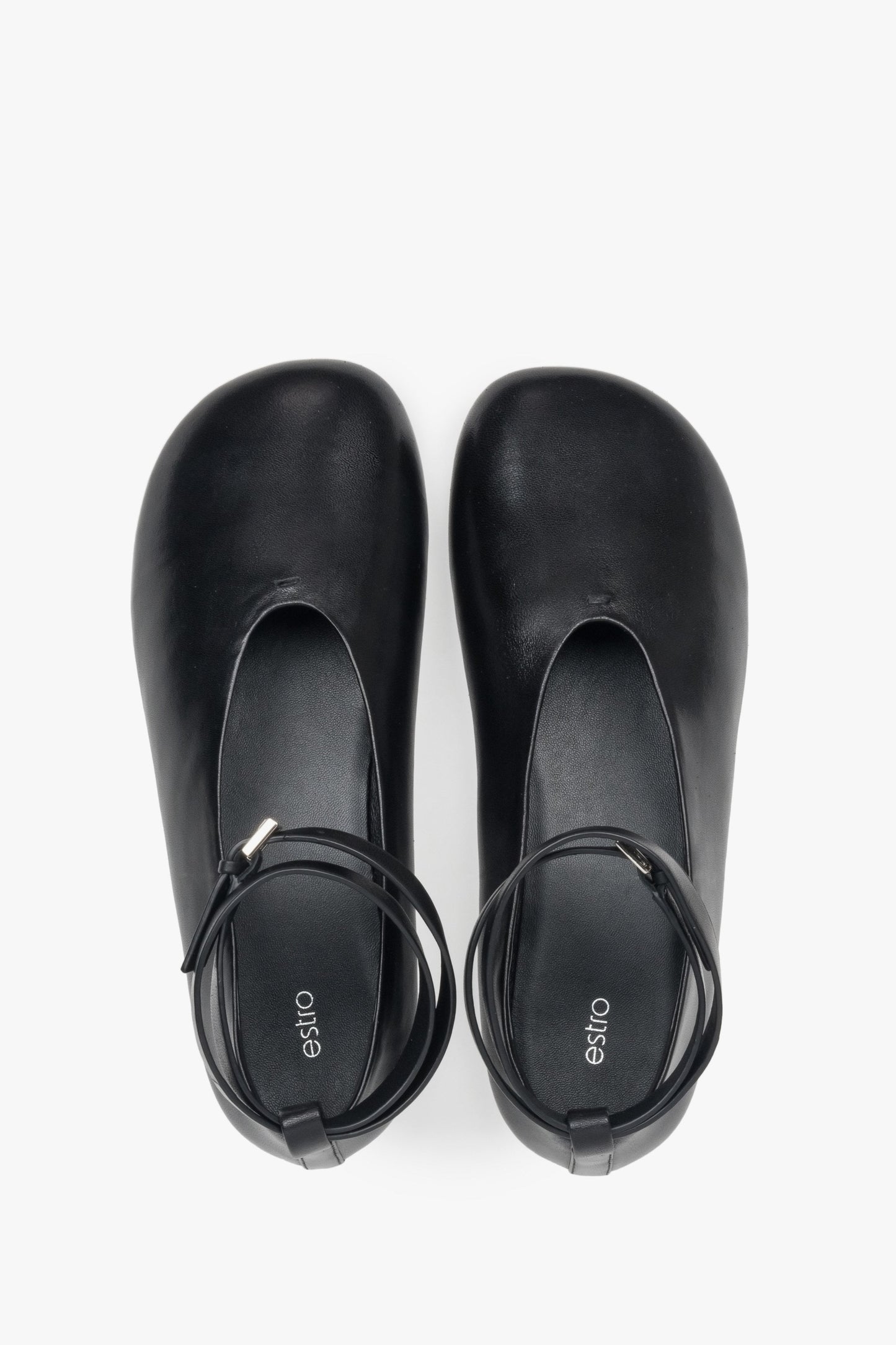 Modische Ballerinas aus glattem Echtleder in Schwarz mit Knöchelriemen, Estro ER00117187
