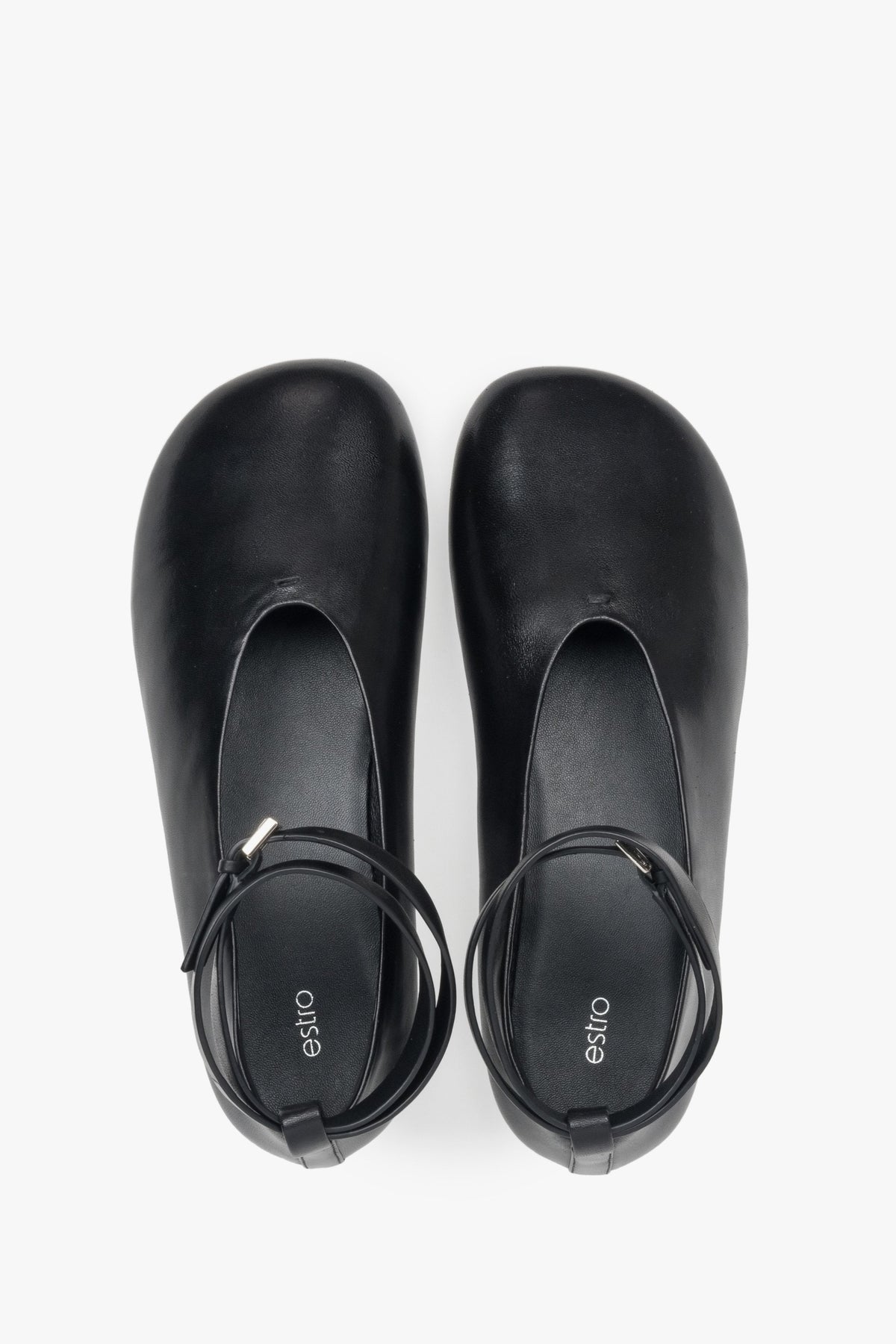 Modische Ballerinas aus glattem Echtleder in Schwarz mit Knöchelriemen, Estro ER00117187