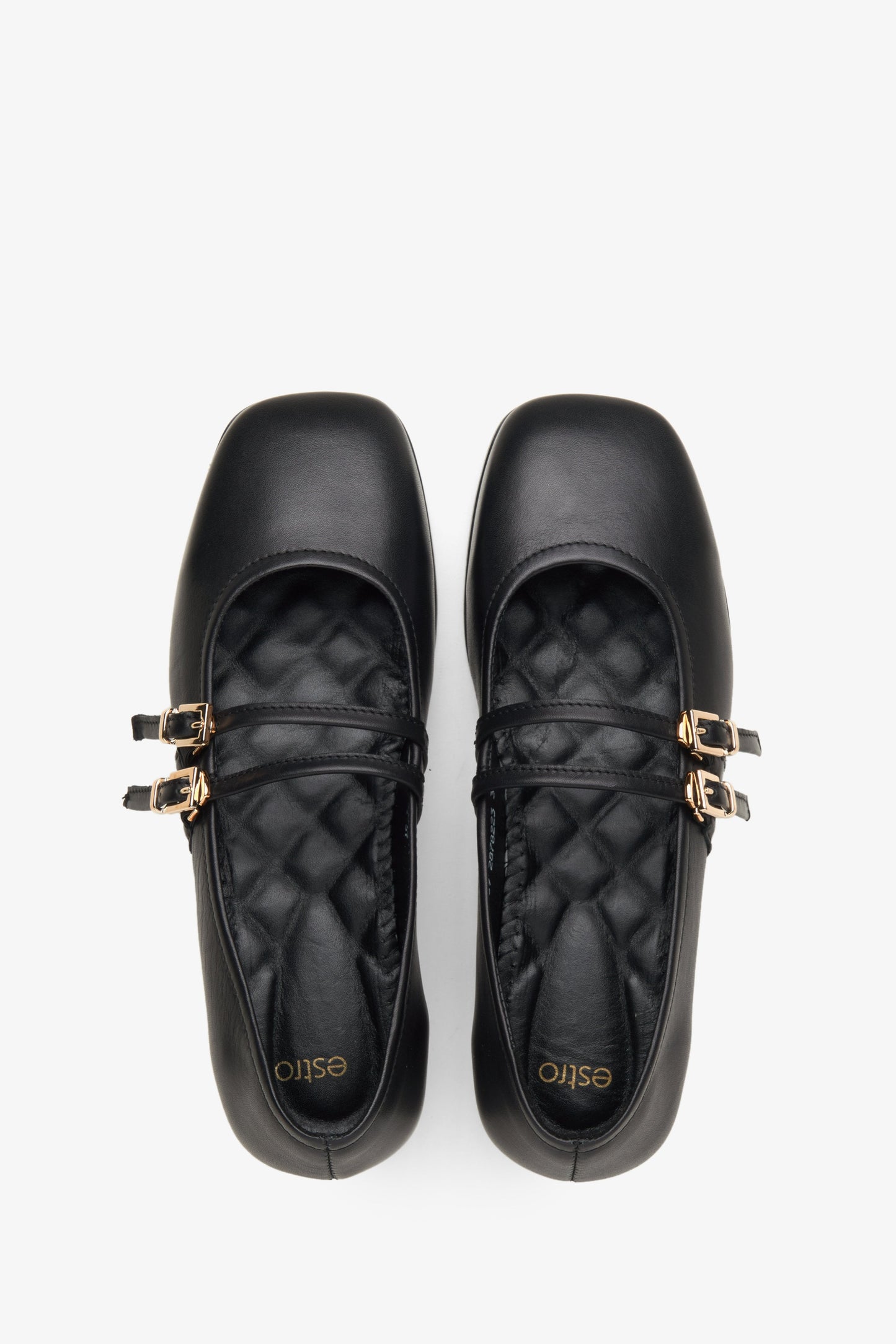 Damen-Ballerinas in Schwarz mit edler Schnalle und flacher Sohle–Estro ER00115555