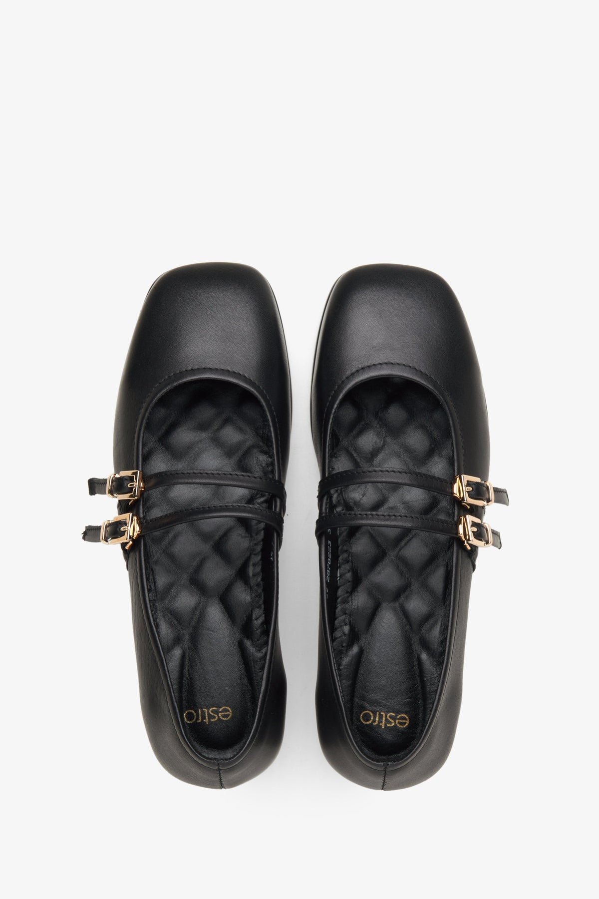 Damen-Ballerinas in Schwarz mit edler Schnalle und flacher Sohle–Estro ER00115555