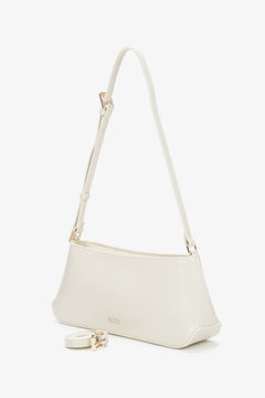 Zeitlose Damen-Schultertasche aus echtem Leder in Hellbeige, elegant mit goldfarbenen Beschlägen ER00116878