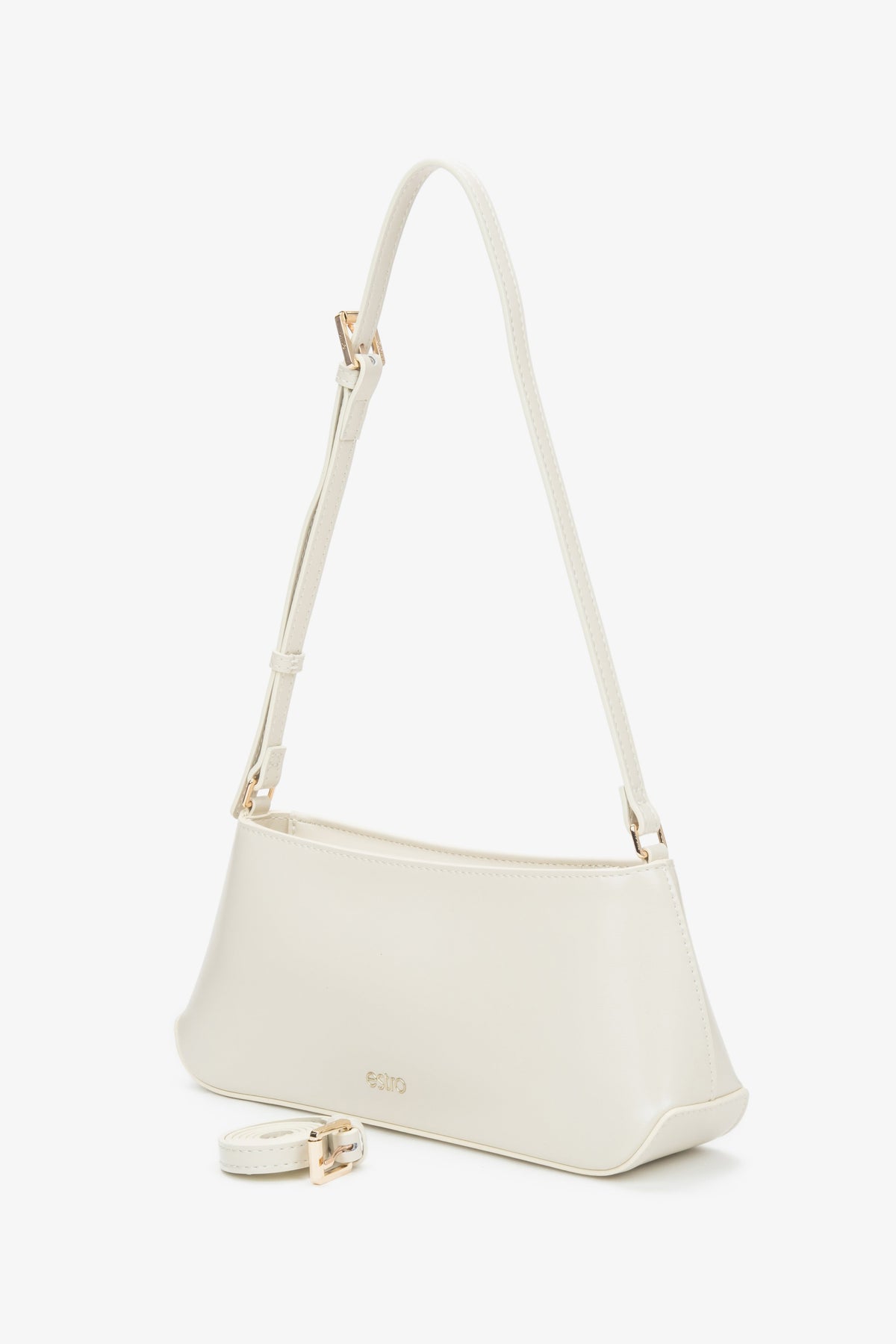 Zeitlose Damen-Schultertasche aus echtem Leder in Hellbeige, elegant mit goldfarbenen Beschlägen ER00116878