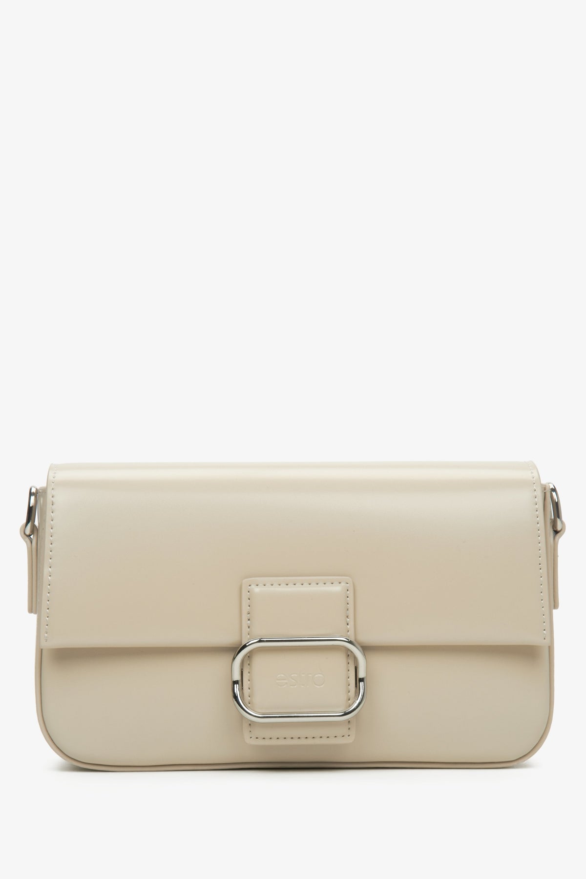 Damen-Schultertasche aus beigem Leder mit silberner Beschläge Estro ER00115773.