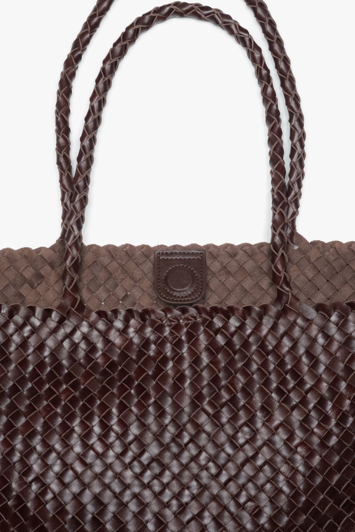 Geräumiger Damen Shopper aus geflochtenem Echtleder in Dunkelbraun, passend für A4 – Estro ER00118928