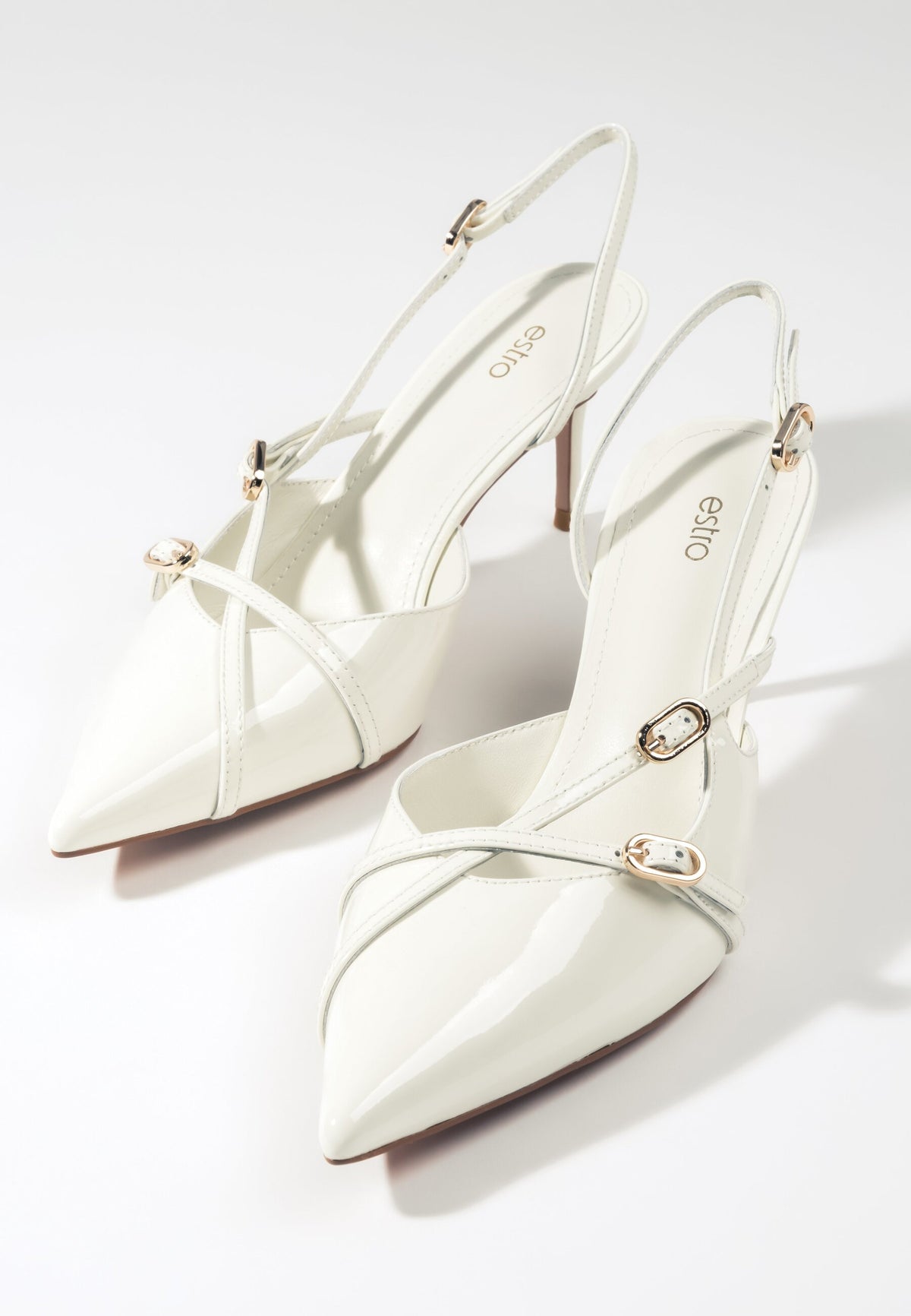 Damen Slingback-Pumps in Hellbeige aus echtem Lackleder Estro ER00117222.