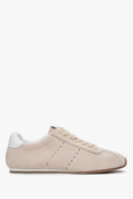 Damen Sneaker aus beigem Soft-Velours mit flacher Sohle Estro ER00117162.
