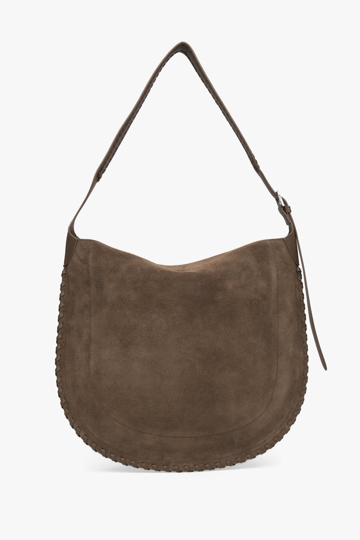Rückansicht der dunkelbeigen Damen-Schultertasche aus natürlichem Velours von Estro.
