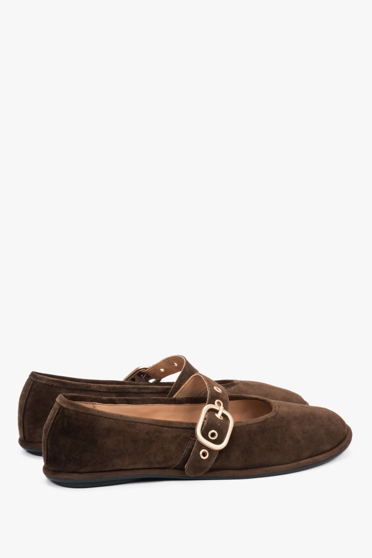 Dunkelbraune Damen-Ballerinas aus Veloursleder in schräger Seitenansicht