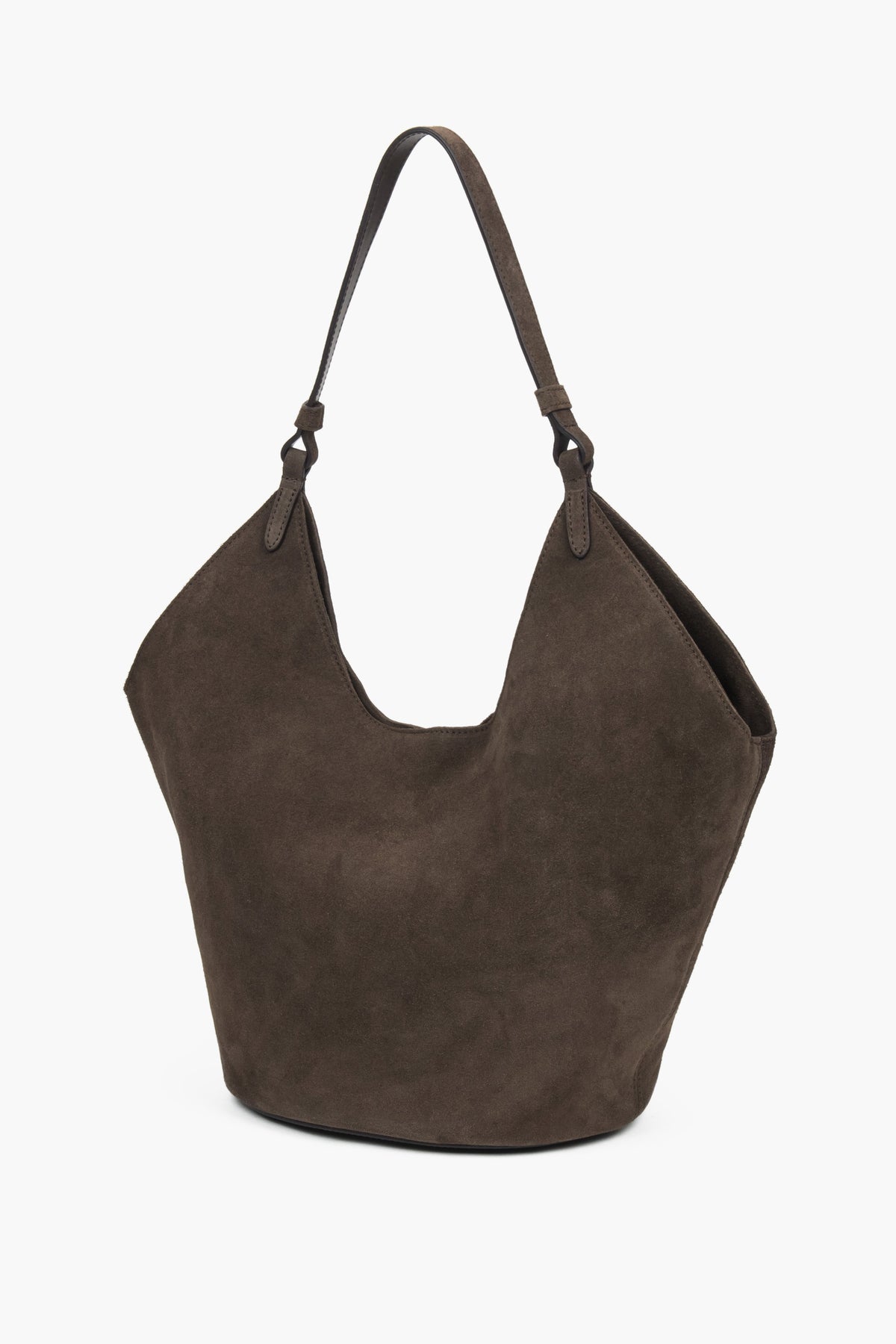Frontansicht der dunkelbraunen Damen-Hobo-Tasche mit kleiner Kosmetiktasche