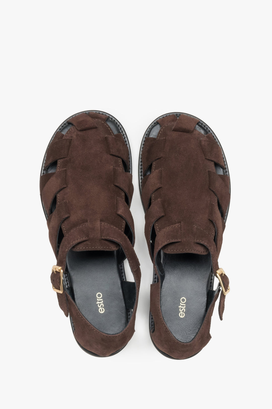 Dunkelbraune Damen-Sandalen im Fisherman-Stil von oben als Paar