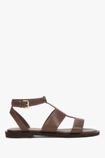 Dunkelbraune Damen-Sandalen aus Echtleder mit breiten Riemen