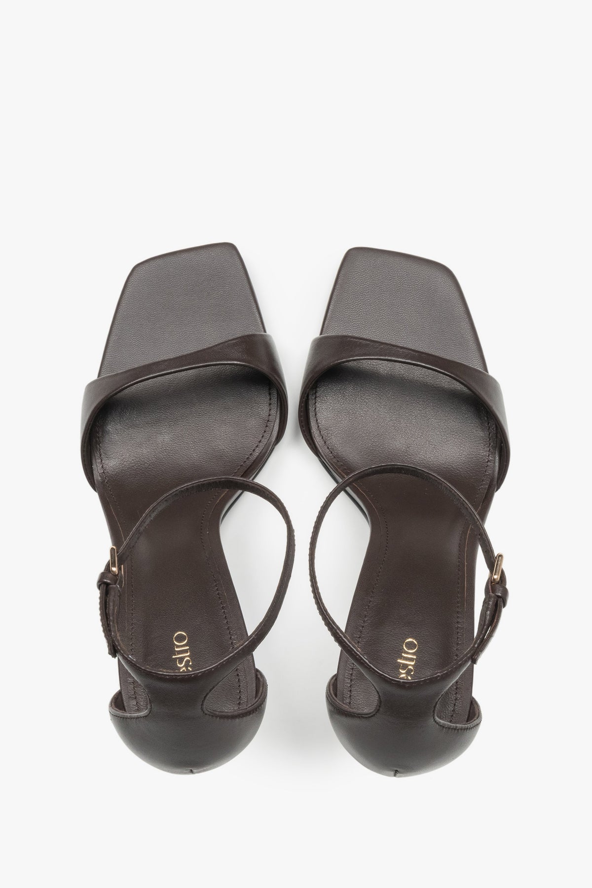 Dunkelbraune Damen-Sandalen aus Leder von oben