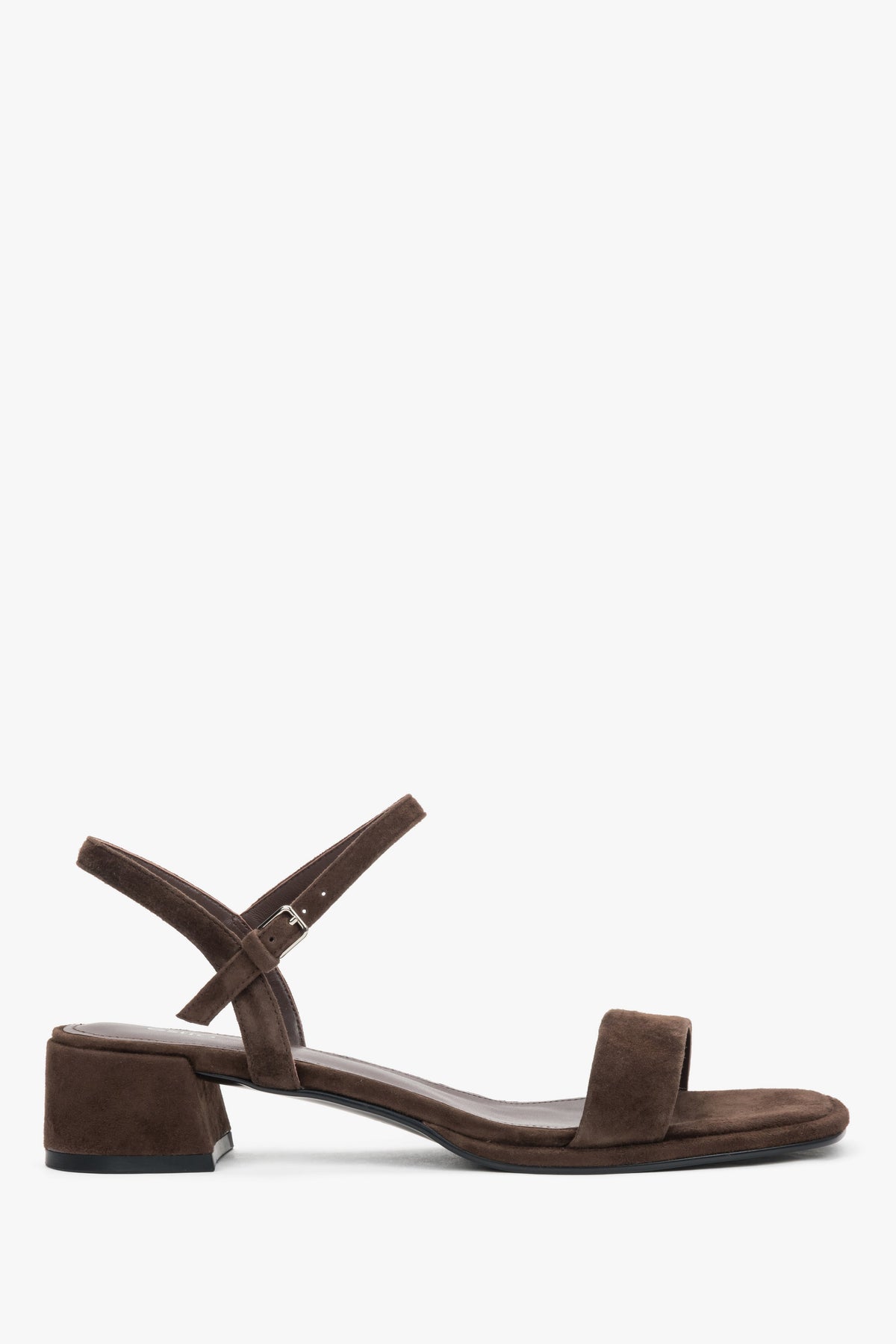 Dunkelbraune Damen-Sandalen aus Naturvelours mit niedrigem Blockabsatz von Estro