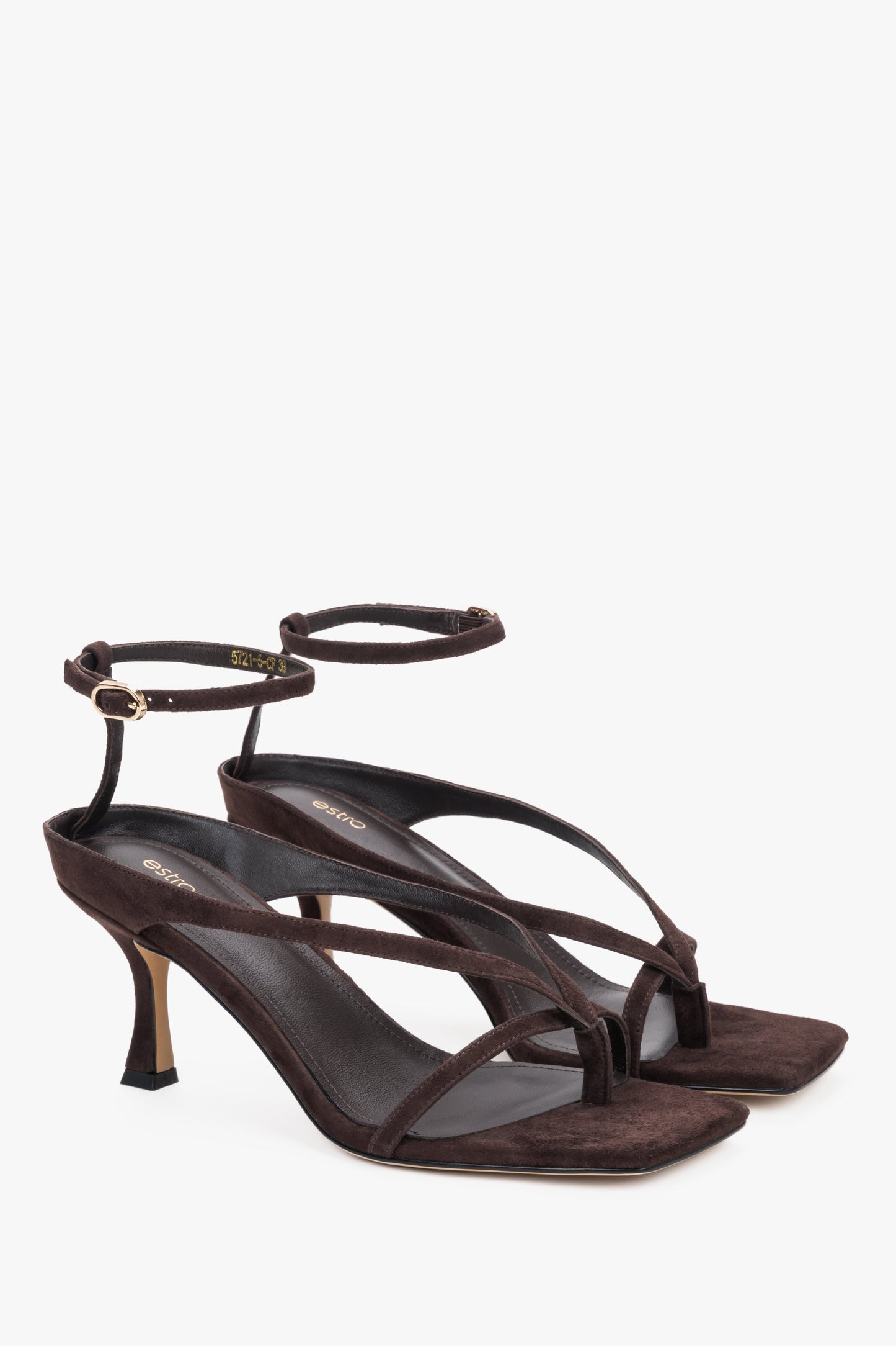 Dunkelbraune Damen-Sandalen mit Riemchen im Zehensteg-Stil