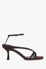 Dunkelbraune Damen-Sandalen aus Velours mit Trichterabsatz von Estro