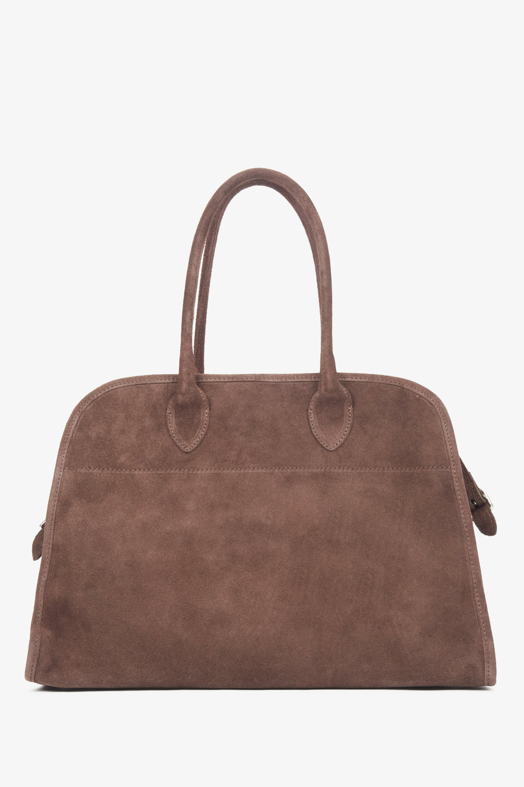 Dunkelbraune Damen-Satchel-Handtasche aus hochwertigem italienischem Veloursleder, von der Marke Estro.
