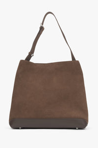 Dunkelbraune Damen-Schultertasche aus echtem Velours Estro ER00116607.