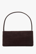 Frontale Ansicht der dunkelbraunen Damen-Schultertasche aus Velours in klassischer Baguette-Form