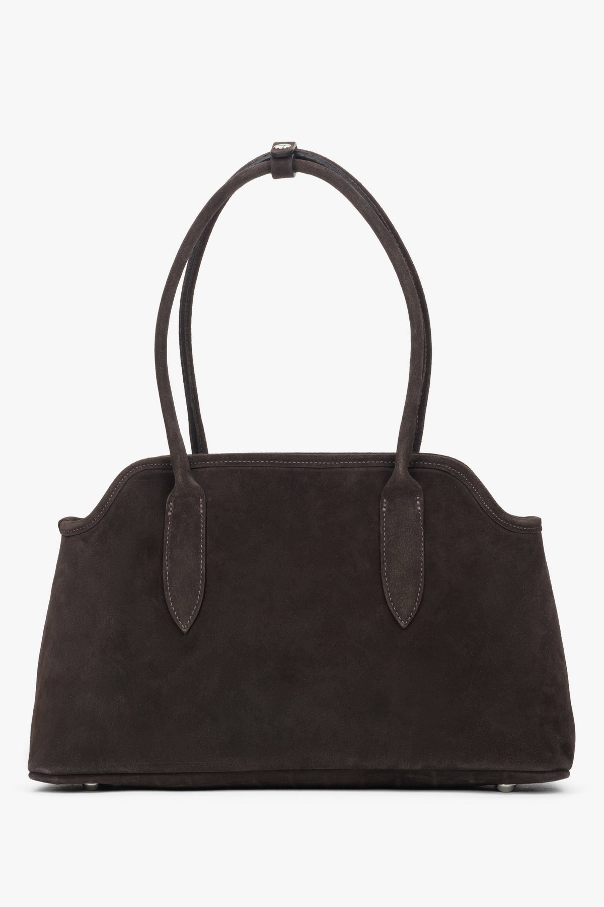 Rückansicht der schlichten dunkelbraunen Damen-Schultertasche aus Velours