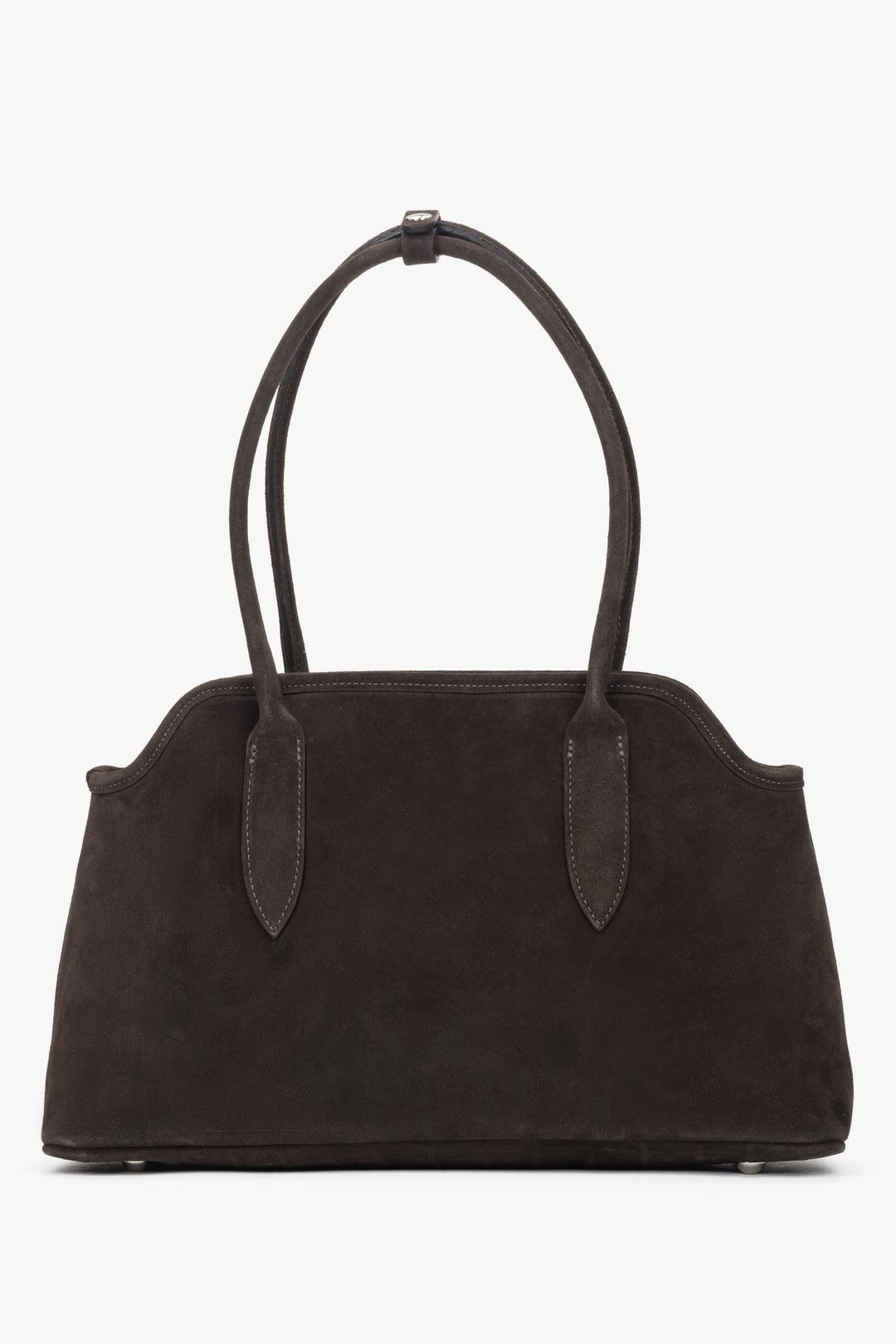 Rückansicht der schlichten dunkelbraunen Damen-Schultertasche aus Velours