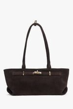 Frontale Ansicht der dunkelbraunen Damen-Schultertasche im East-West-Design