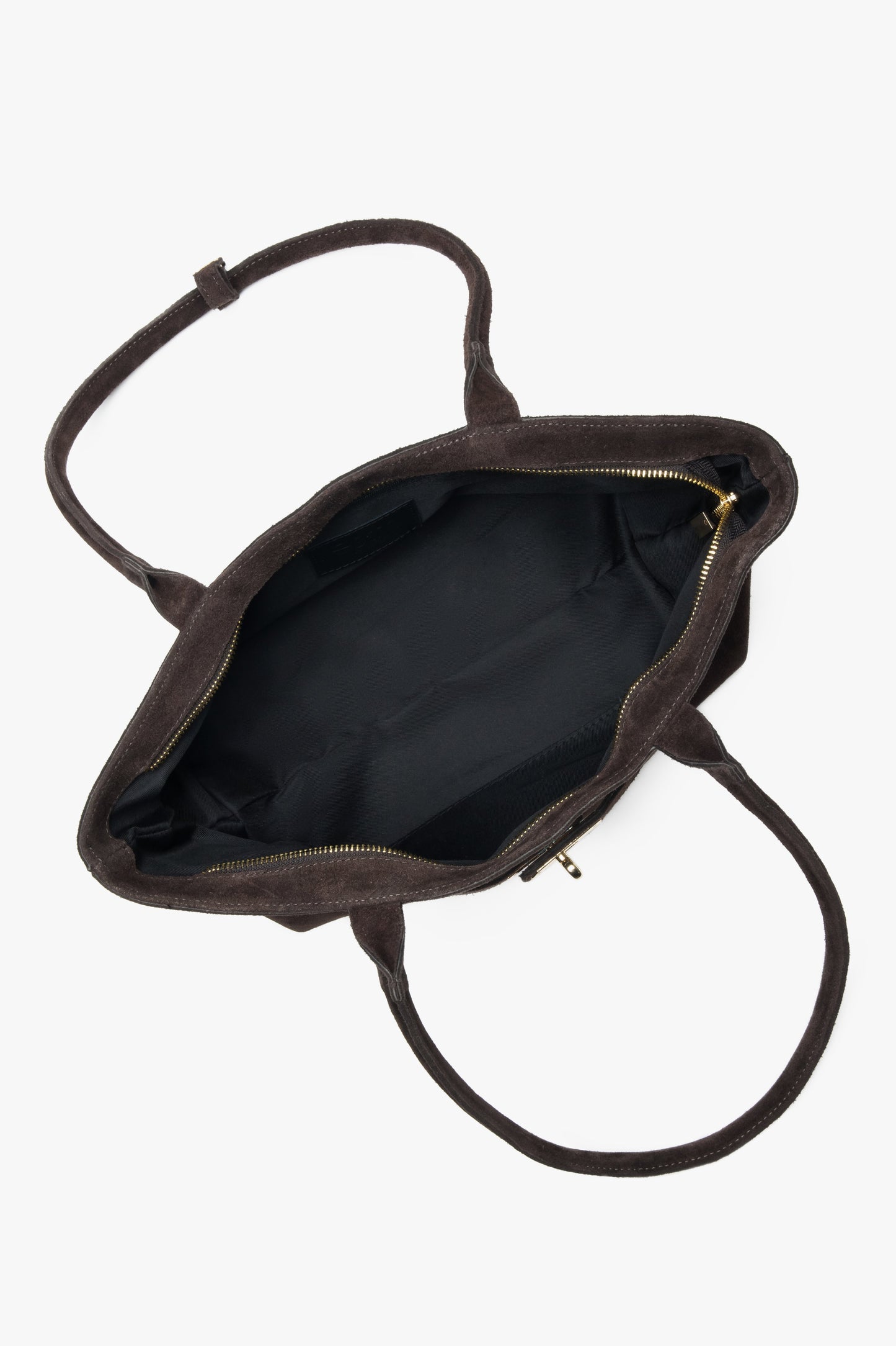 Draufsicht in das geöffnete Innere der Tasche mit Textilfutter