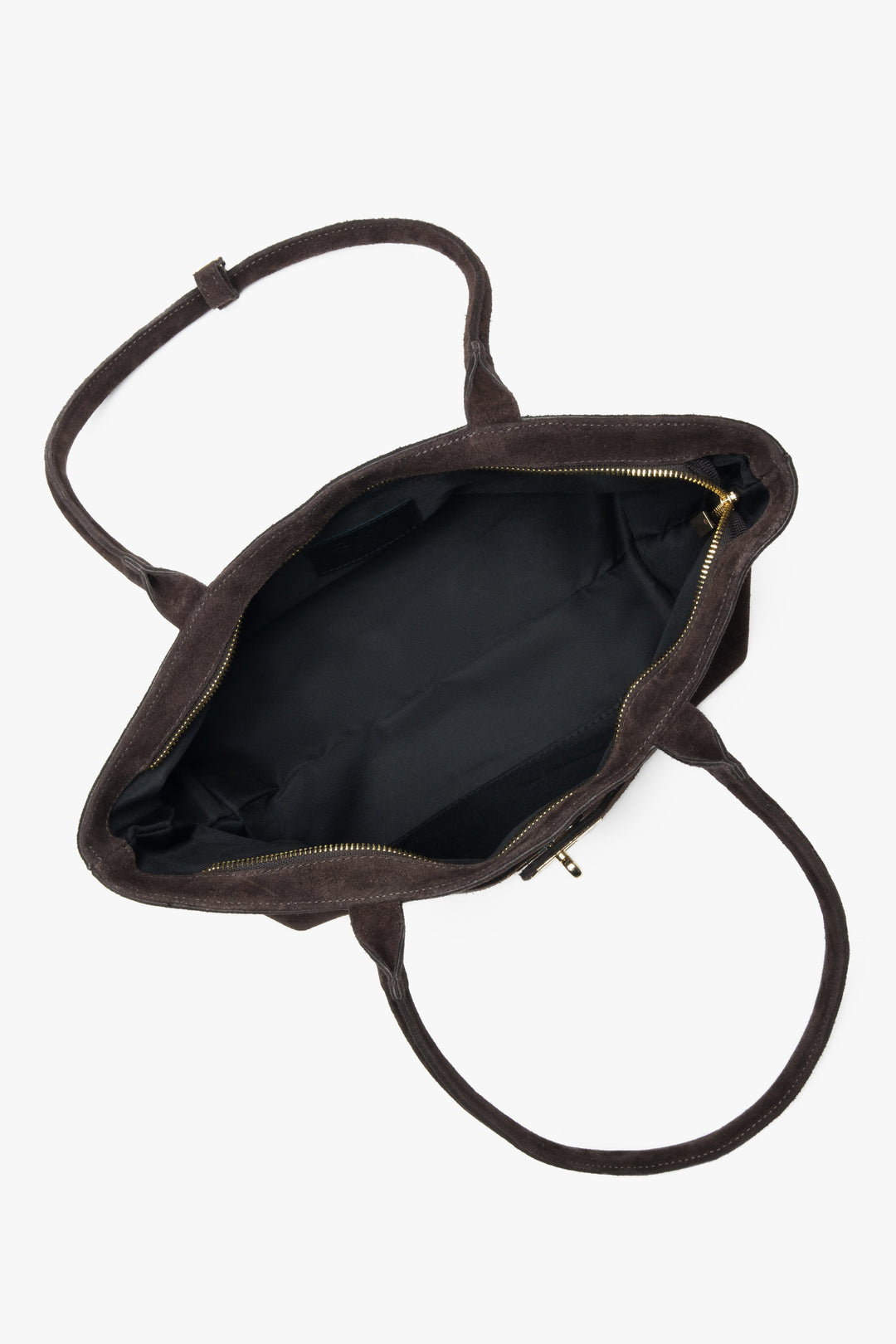 Draufsicht in das geöffnete Innere der Tasche mit Textilfutter