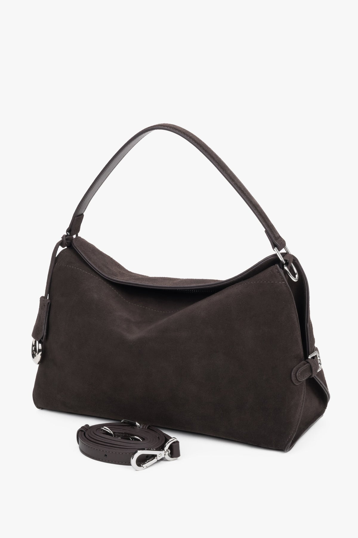 Dunkelbraune Damen-Schultertasche mit zusätzlichem verstellbarem Riemen