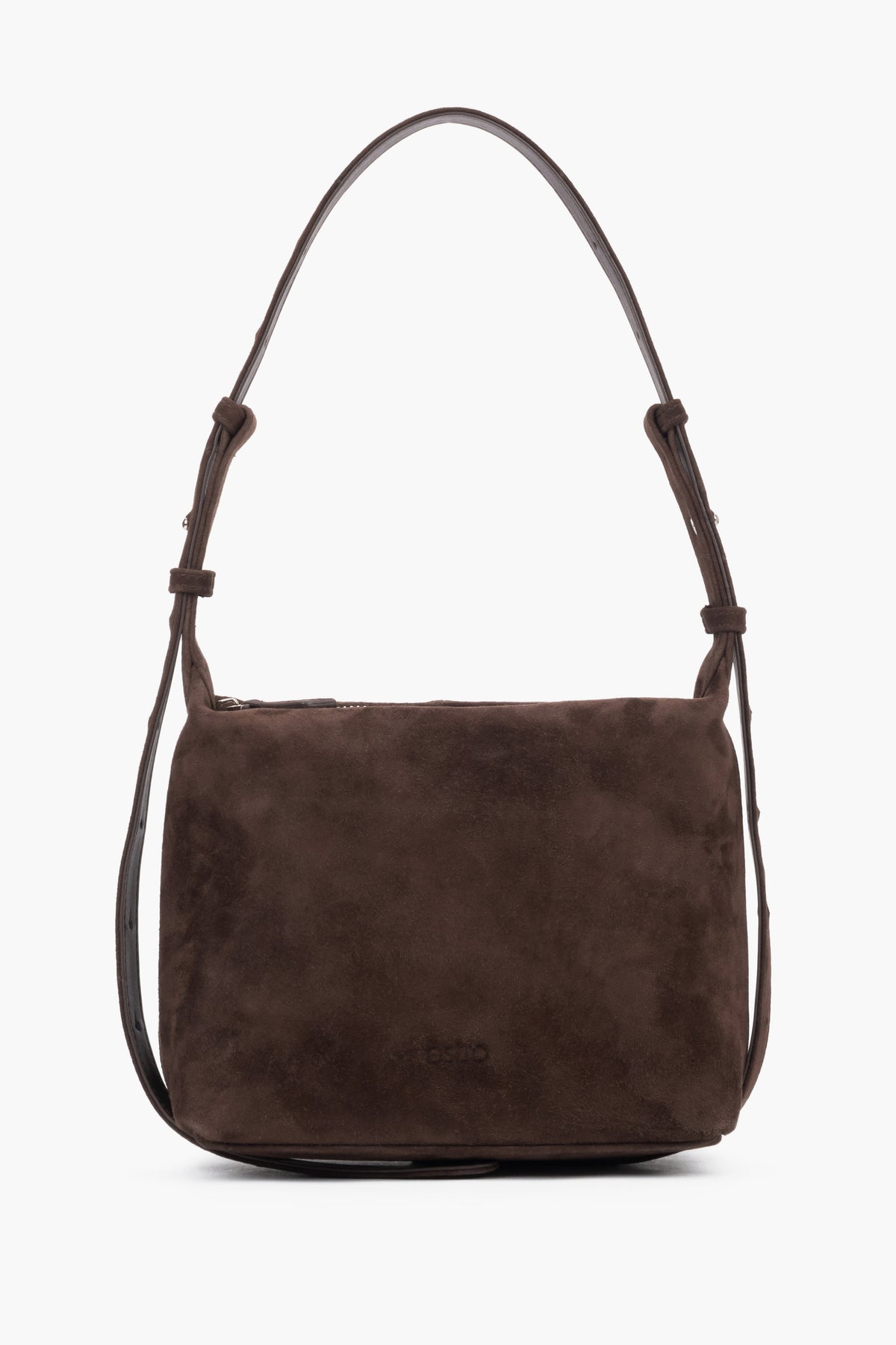 Dunkelbraune Damen-Schultertasche aus Veloursleder in Vorderansicht