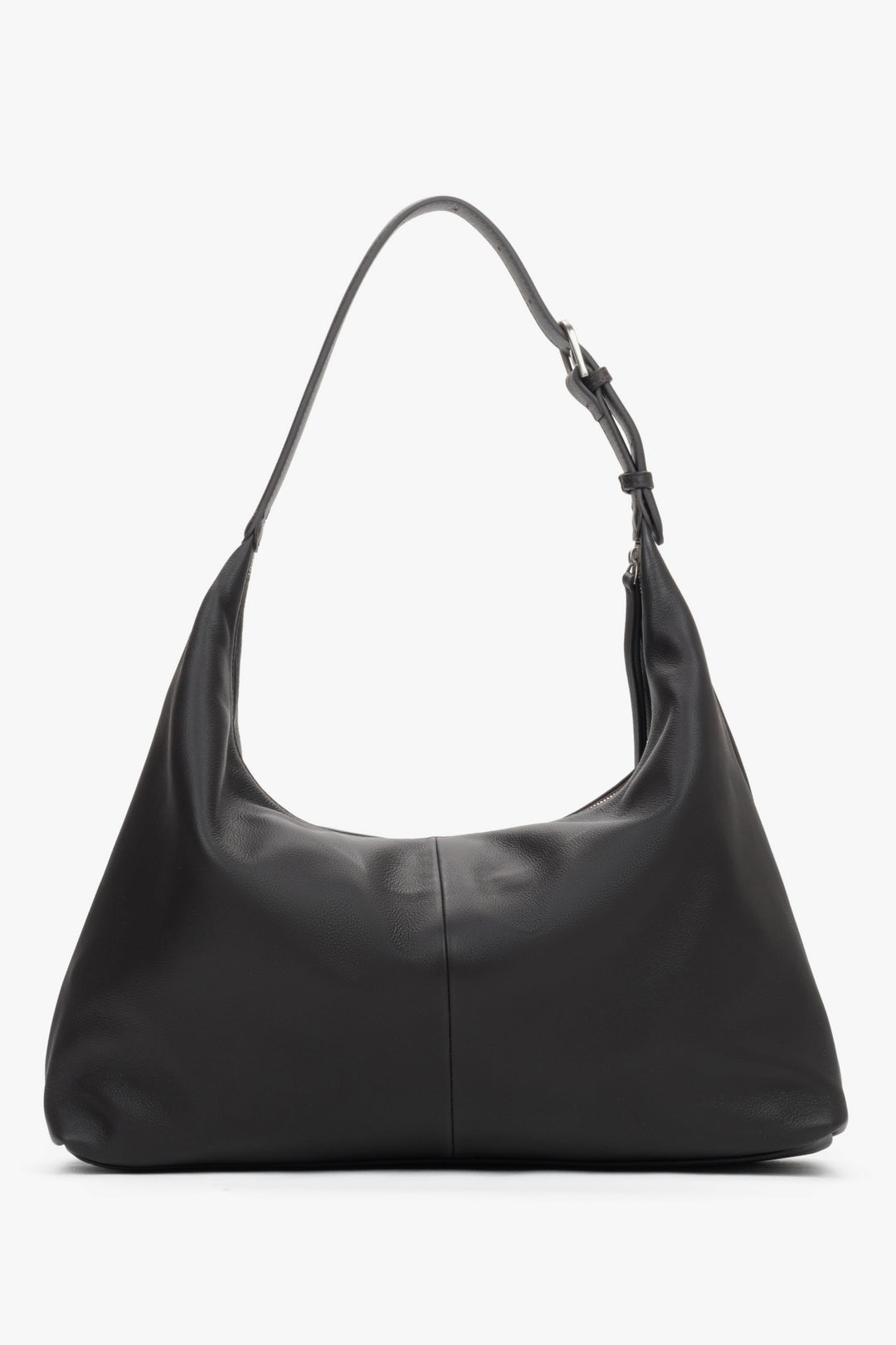 Rückansicht der eleganten dunkelbraunen Shopper-Tasche aus glattem Leder.