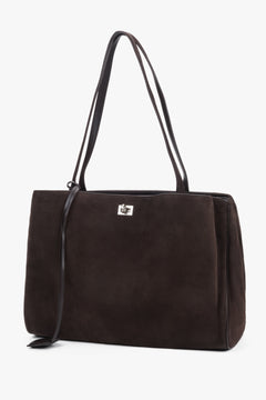 Dunkelbraune Damen-Shopper-Tasche aus Veloursleder in schräger Vorderansicht