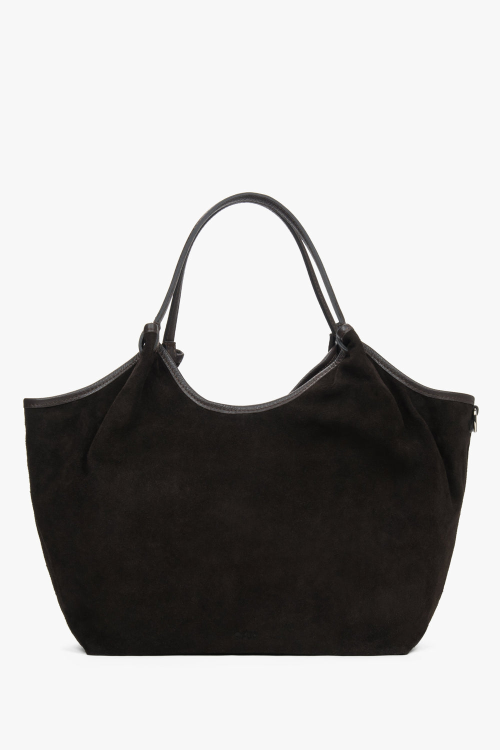 Frontale Ansicht der großen dunkelbraunen Damen-Shopper-Tasche aus Premium-Velours